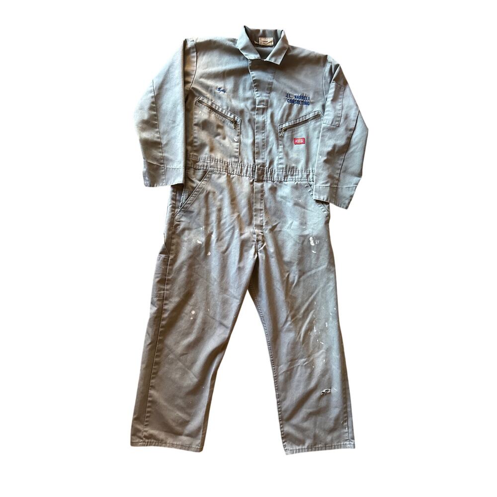 Vintage Dickies Steel Gray Painted Embroidered Workwear Coveralls Size 46 Short